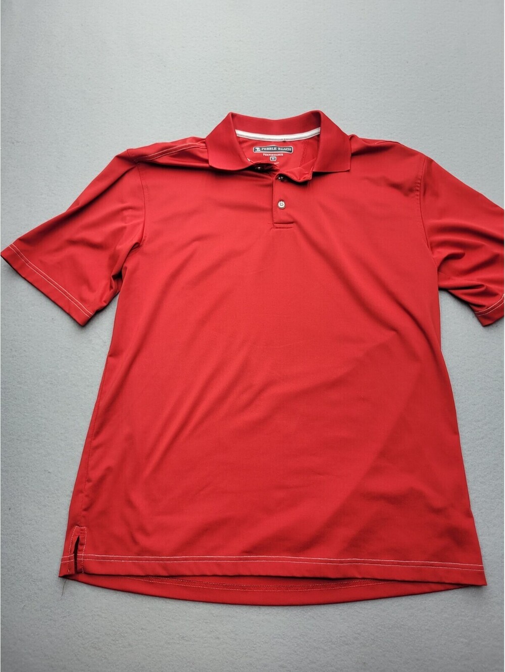 Pebble Beach Men's Polo Medium Red Short Sleeve Solid Polyester Blend Knit Golf